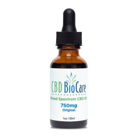 CBD BioCare 750mg Broad Spectrum CBD Oil bottle for a daily self-care wellness routine