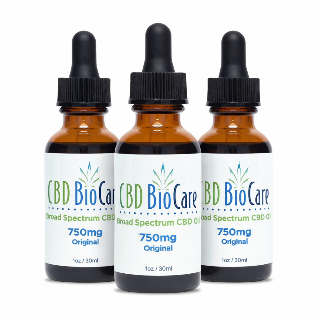 750mg Broad Spectrum CBD Oil 3-Pack — three THC-free bottles